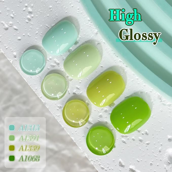 Double Rhythm 6 Pcs 15 ML Gel Polish Set Same Color Same Bottle Soak Off Gel Polish Kit Nail Art Manicure Salon DIY at Home for Women (Light Dark Green Olive Teal-T6-15)