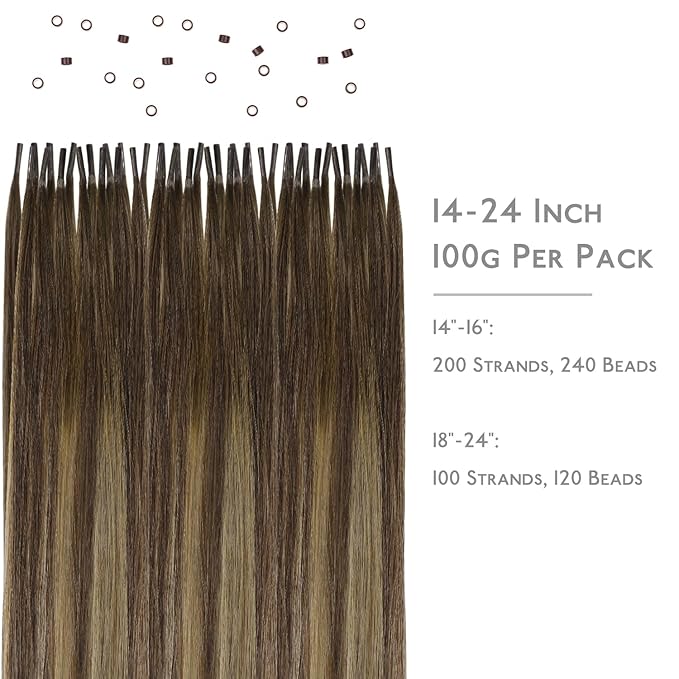 WENNALIFE I Tip Hair Extensions Real Human Hair, 100g 200s 14 Inch Balayage Chocolate Brown to Caramel Blonde Remy Itip Human Hair Extensions Invisible Itips Straight I Tips Cold Fusion Extensions