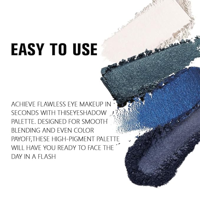 4 Colors Dark Peacock Green White Navy Sapphire Blue Eye Shadow Powder Palette Makeup, Highly Pigmented Waterproof Matte Shimmer Cream Quads Eyeshadow Palette for Women, paleta de sombras de ojos 08