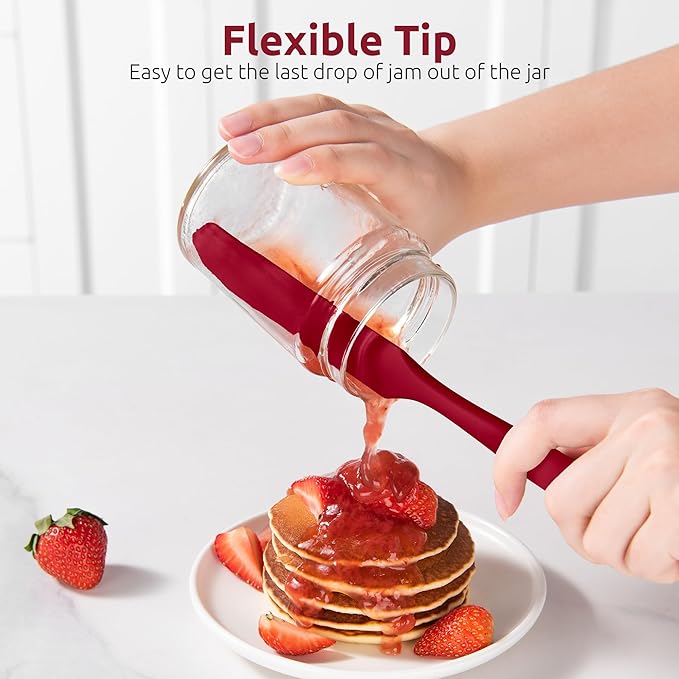 U-Taste Skinny Silicone Jar Spatula: 600ºF Heat-Resistant Food-Grade 10in Long Narrow Sourdough Stirring Stick, Seamless Flexible Peanut Butter Spreader for Scraping Icing Bread Cream, Jam (Red)