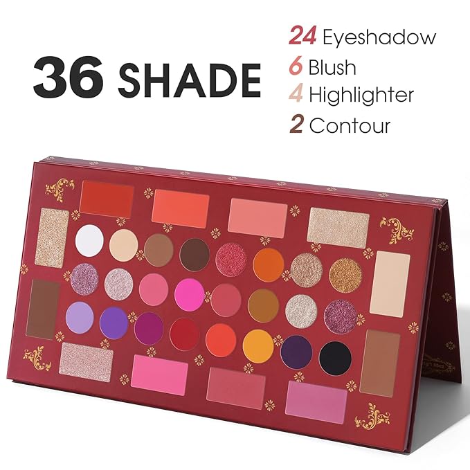 UCANBE Eyeshadow Makeup Palette, 36 Color Matte Shimmer Glitter Eye Shadow Highlighter Contour Blush Powder, High Pigmented Long Lasting Waterproof Pallet for Weddings, Celebrations & Daily Use