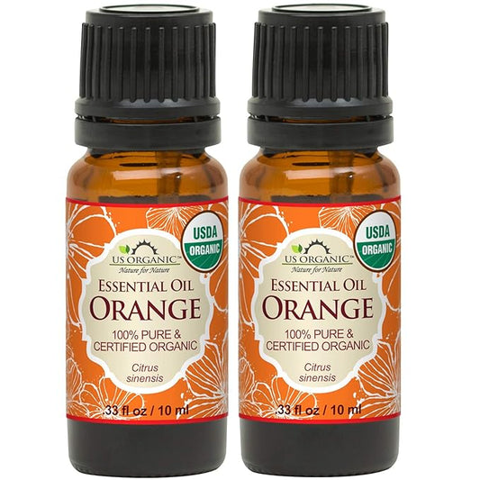 US Organic 100% Pure Sweet Orange Essential Oil - USDA Certified Organic - 10 ml Pack of 2 - w/Improved caps and droppers (More Size Variations Available)