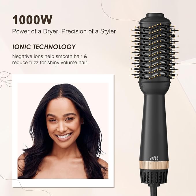 110-120V Upgraded Hair Straightener Brush Blowout Brush Dryer for Black Hair, One-Step Hair Trends Hot Air Brush Styler with Heated Comb, 60mm Oval Barrel for Drying Straightening Volumizing
