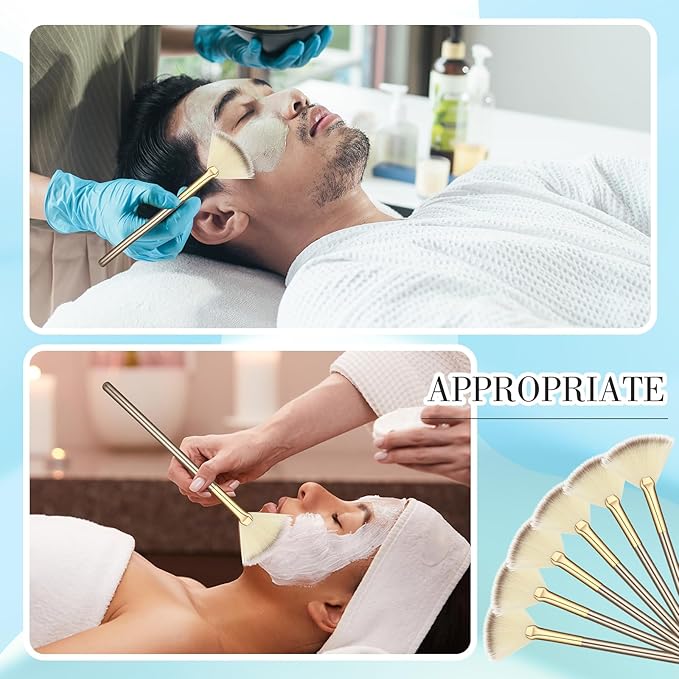 12 Pcs Soft Facial Fan Brush Blush Makeup Brush Face Mask Acid Applicator Multi Use Cosmetic Tools for Peel Mask Makeup for Mud Cream(Champagne)