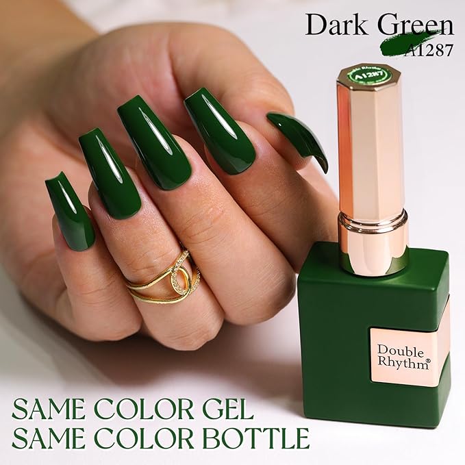 Double Rhythm 15ML Gel Nail Polish Pure Sheer Same Color Same Bottle Soak Off Gel Polish Art Manicure Salon DIY at Home for Women (Dark Green-A1287)
