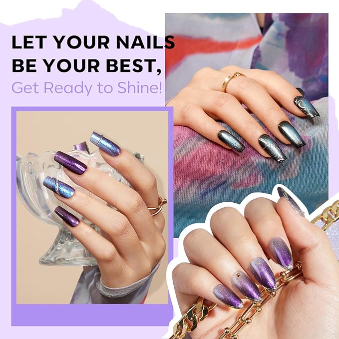 modelones Chameleon Nail Polish Set 6 Colors, Green Glitter Pink Blue Purple Holographic Quick Dry Mini Nail Lacquer Kit Gray Aurora Shimmer DIY Nail Art Manicure Gift For Women Girls