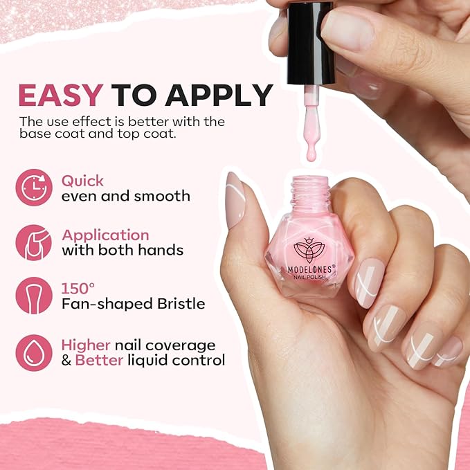 modelones Nail Polish Set 12 Colors Nude Pink Quick Dry Mini Nail Lacquer Kit, Neutral Shimmer White Glitter Finger Toe Nail Polish Bulk Manicure DIY Nail Art Salon Travel Home Gift for Women Girls