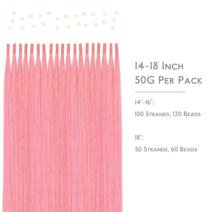 WENNALIFE I Tip Hair Extensions Human Hair, 50g 50s 18 Inch Peach Pink Remy Itip Human Hair Extensions Invisible Itips Straight I Tips Fusion Extensions Real Human Hair