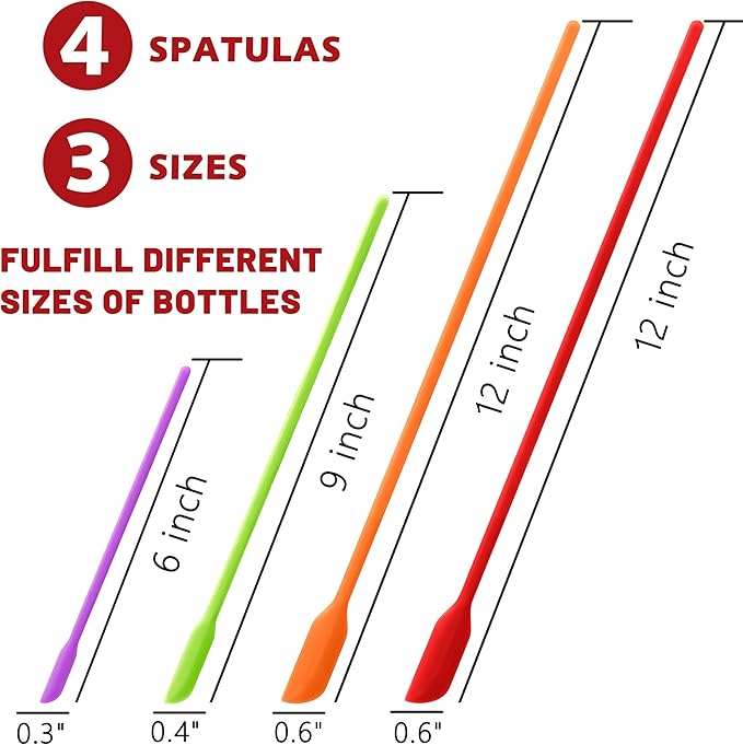 Anaeat Mini Silicone Spatulas - Set of 4 Multifunctional Small Kitchen Scraper Lotion Stirrer Tiny Makeup Beauty Spatula Reusable for Jam Jar, Cosmetic Bottles, Narrow Can and Thin Bottles (Colorful)