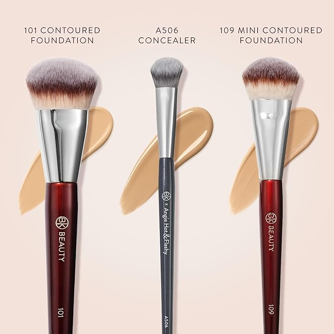BK Beauty Brushes Set - A506, 109 & 101 Concealer, Contoured Foundation, and Mini Foundation Brushes - Essential Makeup Brush Trio for Flawless Application