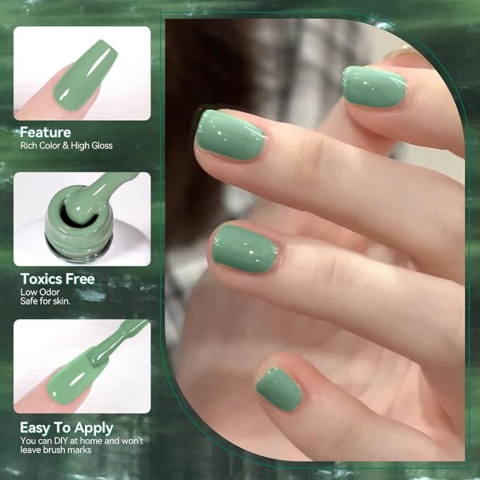 Born Pretty Christmas Green Gel Nail Polish,Light Green to Dark Shades Glitter Blue White Gel Polish Rainforest Saint Paclita's Soak Off U v LED Light Cure for Salon Manicure and Nail Art DIY at Home