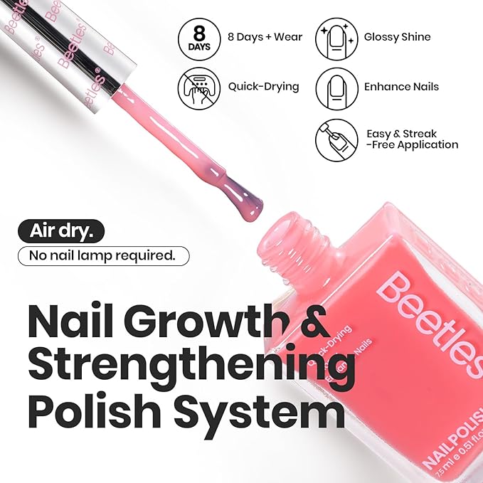 Beetles Nail Polish Set Heartbeat-6 Colors Hot Pink White Jelly Nude Pink Nail Polish Set Shimmer Pearl Quick Dry Finger Nail Polish DIY Nail Art Salon Home Gift for Women & Girls