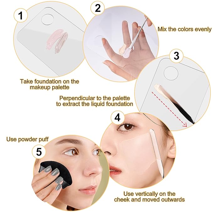 Acrylic Cosmetic Palette - Mixing Tray with Metal Mirror & 10 Pcs Makeup Spatula Set