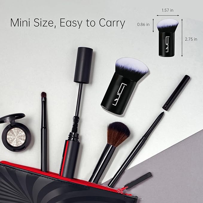 Angled Foundation Makeup Brush, Kabuki Brush For Powder, Blush, Bronzer, Concealer, Portable Brush Cover, Perfect for Travel
