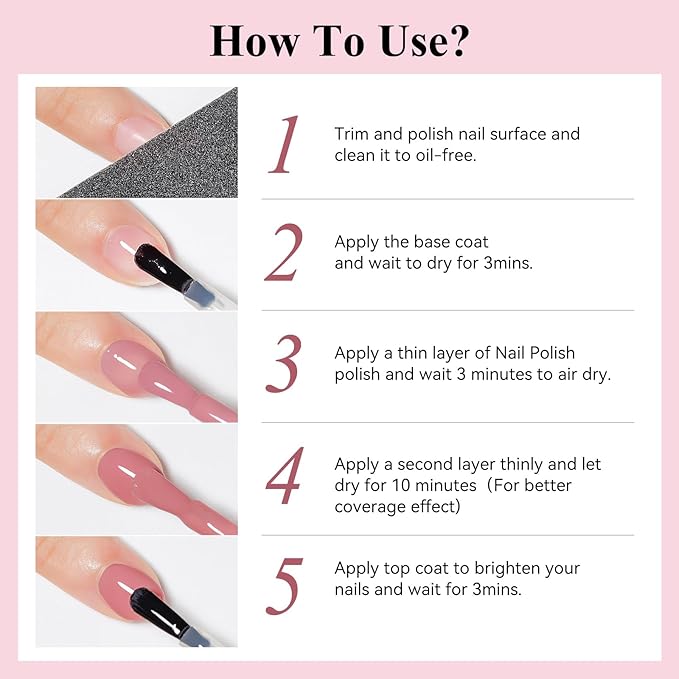 Nail Polish Quick Dry Pink Nail Lacquer Sheer Color, Regular Fast Drying Fingernail Polish Bulk Non Gel Long-Lasting DIY Salon Gift For Women