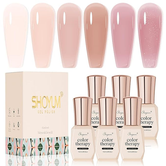Jelly Nude Gel Nail Polish Set 6 Colors Neutral Sheer Light Pink Purple Gel Polish Kit Translucent Soak off Uv Nail Gel Diy Manicure 2024 New Nail Trend Nail Polish Gift