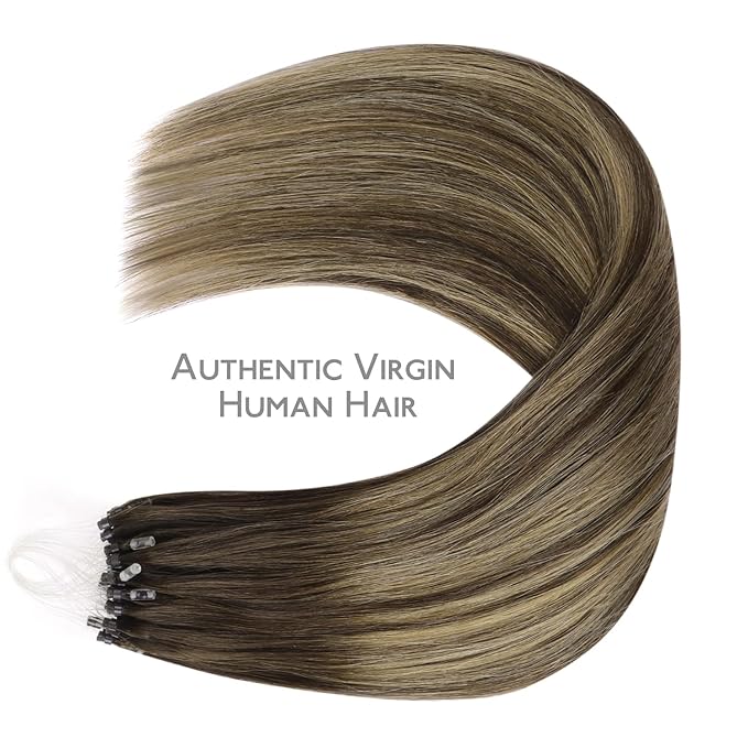 WENNALIFE Microlink Hair Extensions Human Hair, 50g 50s 18 Inch Balayage Chocolate Brown to Caramel Blonde Remy Micro Bead Hair Extensions Real Human Hair Loop Ring Hair Straight