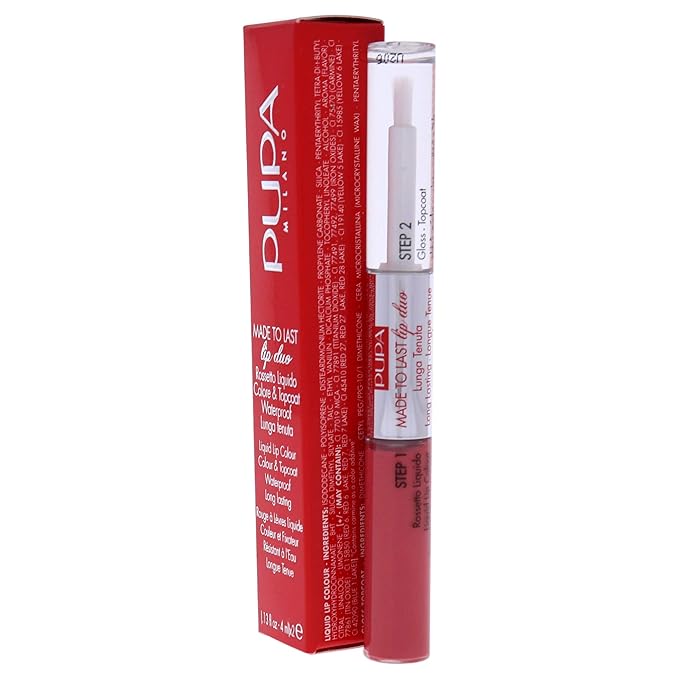 PUPA Milano Made To Last Lip Duo - Smudge-Proof Lip Color And Gloss - Highly Pigmented Shades - One Swipe Color Payoff - Gives Unrivaled Glassy Effect - Long Lasting - 008 Miami Pink - 0.13 Oz