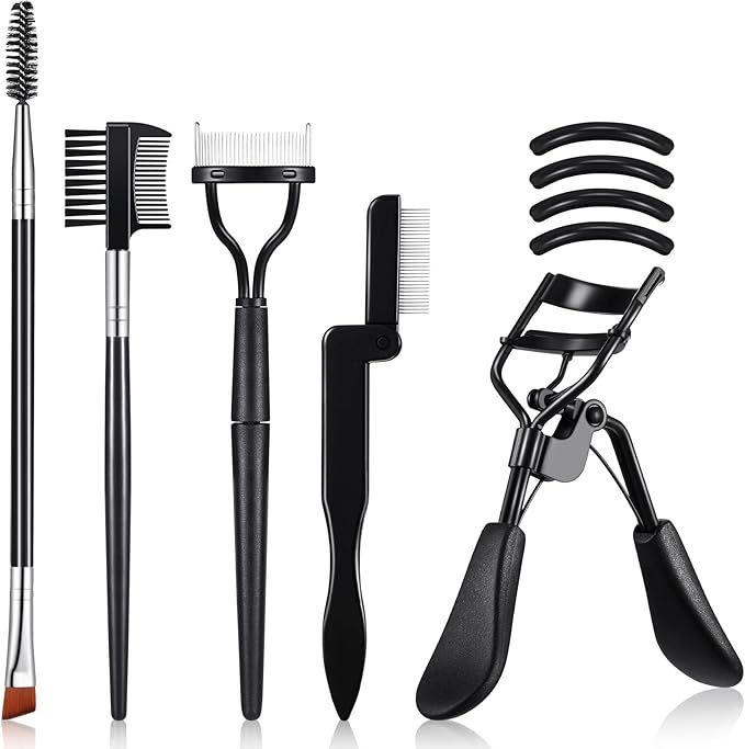 Eyelash Curlers with Comb Eyebrow Brush Kit for Women Lash Curler Eyelash Comb Seperator Mascara Brushes Eyebrow Brush and Comb Silicone Refills Pads