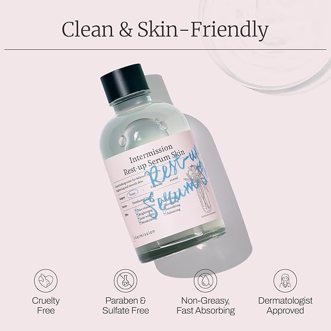 Intermission Rest-up Serum Skin 6.76 fl oz|K-beauty|Skin Flooding|Skin HIIT|Hyaluronic acid Moisturizing|Skinimalism|CleanBeauty|Dermatology|Peptid, Pink