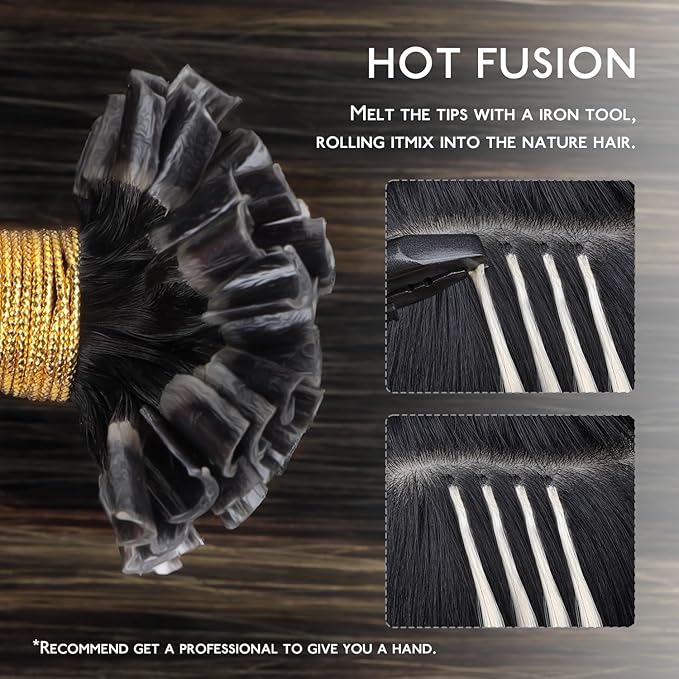 WENNALIFE K Tip Hair Extensions Real Human Hair, 50g 50s 14 Inch Balayage Natural Black to Chestnut Brown Remy Hair U Tip Invisible Straight Keratin Bond Hot Fusion Hair