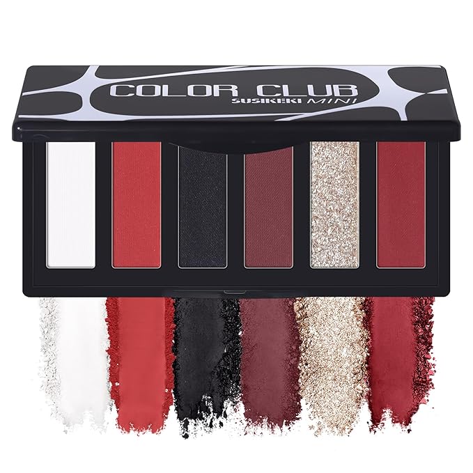 Red Eyeshadow Palette with Mirror Sliver Red Black Tones Matte Shimmer 6 Colors Mini Eye Shadow Pallet Travel Size Highly Pigmented for Joker Vampire Clown Goth Halloween Christmas Makeup