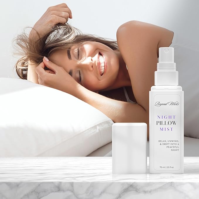 Pillow Spray – Lavender Chamomile Sleep Spray with Essential Oils – Relaxing Aromatherapy Mist for Pillows, Bedding, and Linens – Nighttime Pillow Mist – 75ml (2.5 fl oz) by Beyond Wicks