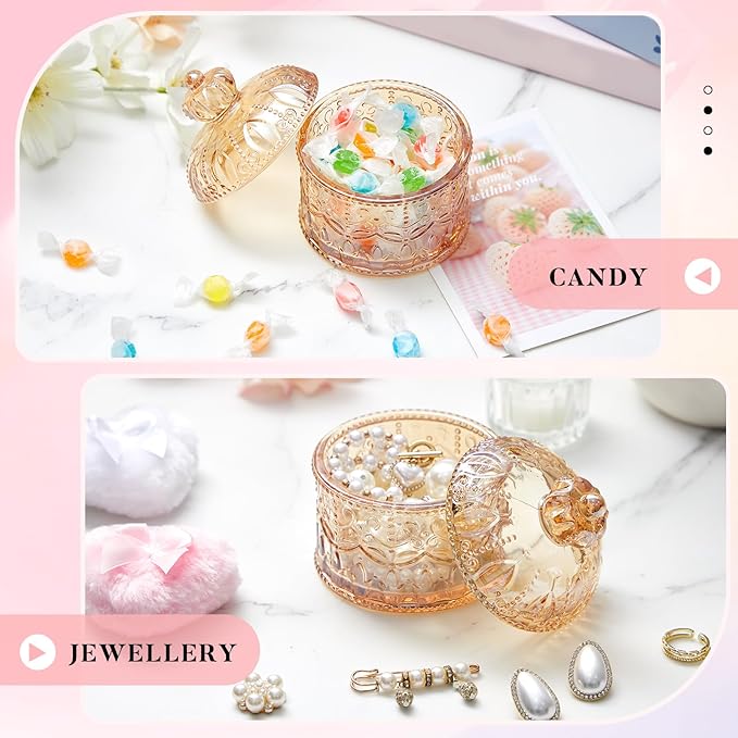 Tioncy 3 Pcs Large Body Powder Puff and Container Powder Container with Puff Crystal Case Soft Washable Reusable Velour Face Body Glitter Wet Dry Makeup(Crown,Amber)