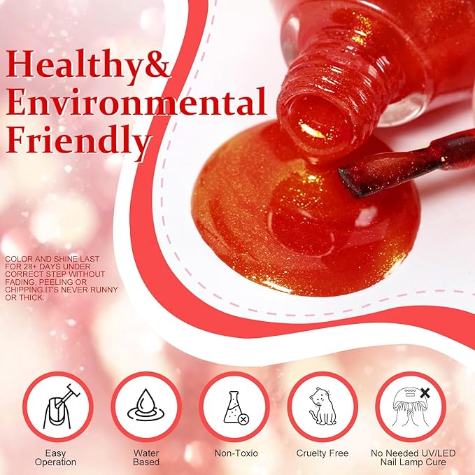 Major Dijit Quick Dry Nail Polish 12ml/0.41fl oz Gold Red Regular Nail Lacquer Fast Drying & Long Lasting Nail Polish Nail Art Effect for Nail Salon