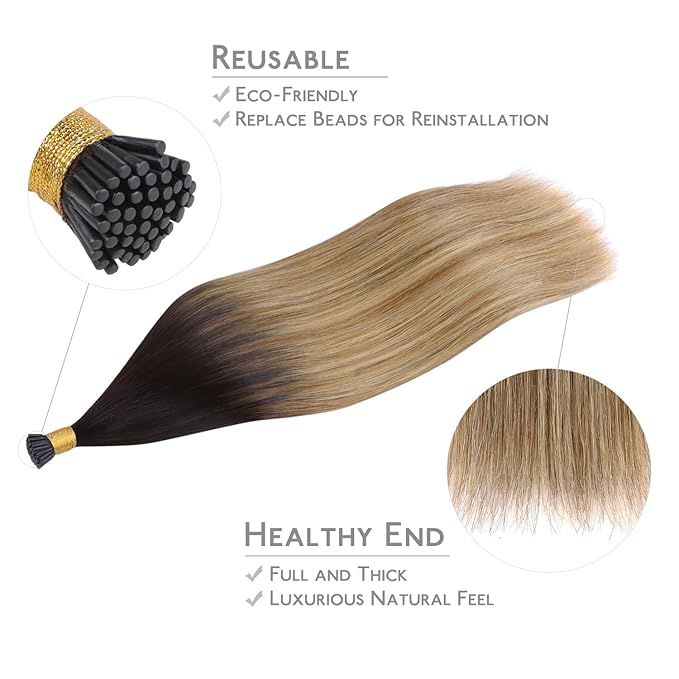 WENNALIFE I Tip Hair Extensions Human Hair, 50g 50s 20 Inch Dark Brown to Chestnut Brown and Dirty Blonde Highlighted Remy Itip Human Hair Extensions Invisible Itips Straight I Tips Fusion Extensions