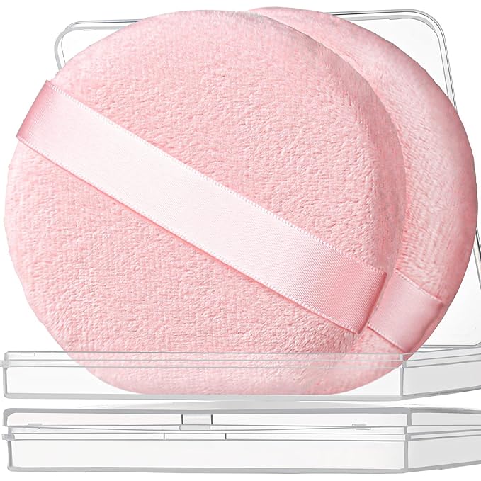 Teenitor 2-Piece Pink Powder Puffs, 4.13-Inch Soft Powder Puffs for Body, Includes Container
