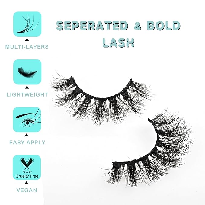 Wispy Lashes Fluffy Mink Eyelashes 16mm Natural Thick False Eye Lash Strips 10 Sets Medium Wispies Fake Strip Eyelash Wet Spikes Style Full Volume Cateye Spiky Lashes Manga Look