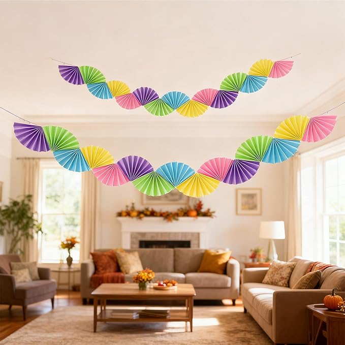 Banner Garland Fan-Shaped, Macaron Colors Wall Decor Party Decorations for Birthday Wedding College Nurse Graduation Christmas Holiday, Festive Supplies