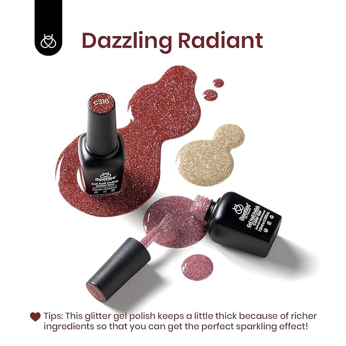 Beetles Reflective Glitter Gel Nail Polish Set, 6 Colors Holographic Sparkle Glitter Gel Polish Flash Diamond Sliver Gold Black Red UV LED Soak Off Manicure Gift for Women Girls