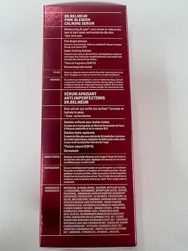 DR. BELMEUR Pink Blemish Calming Serum (1.7fl oz) - Hydrating, Soothing Korean Skin Care for Sensitive Skin. Vegan Hyaluronic Acid, Niacinamide.