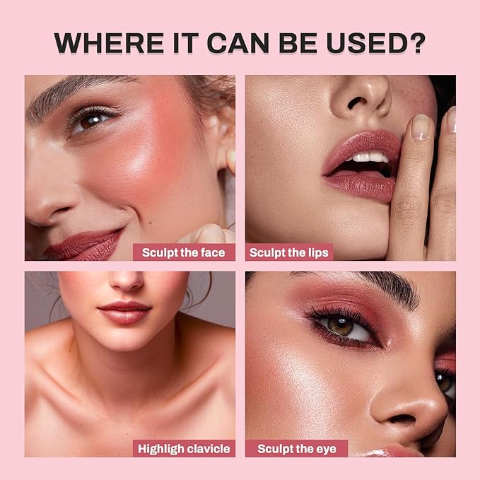 Face Contour Stick Set, Highlighter Stick & Bronzer Stick & Cream Blush Stick for Cheek Lip Tint, Long Lasting Blendable Lightweight Smooth Sculpted Face Stick Natural Dewy Makeup for All Skin