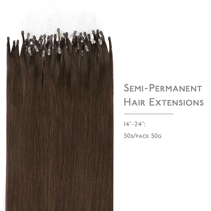 WENNALIFE Microlink Hair Extensions Human Hair, 50g 50s 14 Inch Chocolate Brown Remy Micro Bead Hair Extensions Real Human Hair Micro Link Micro Loop Micro Ring Hair Extensions Straight Microlinks