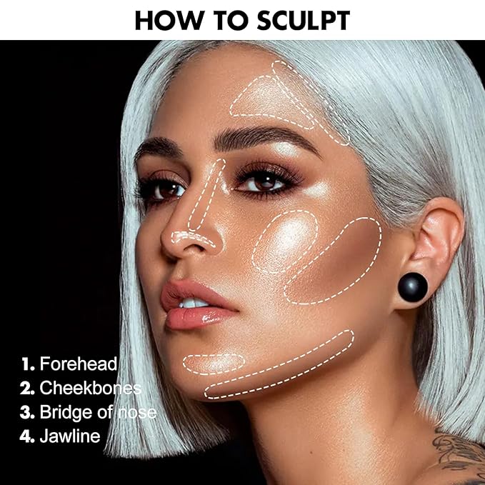 FOCALLURE 2 Pcs Mineral Cream Contour Stick,Moisturize Highlighter and Bronzer Pen,Non Stick Face Brightens & Shades Pencil,Long Lasting & Smooth Gliding Face Illuminator Makeup,24+11