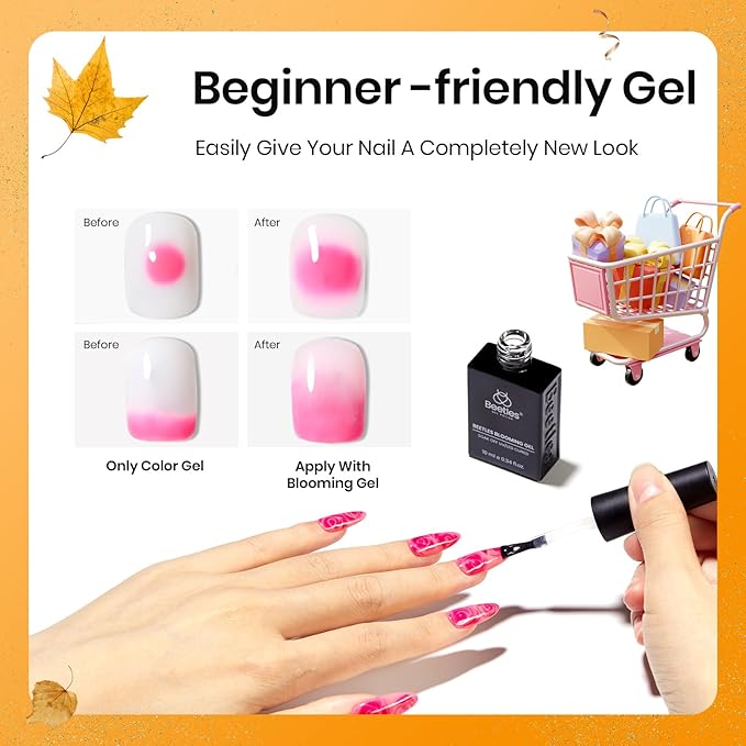 Beetles Blooming Gel, Blooming Gel Nail Polish Clear Uv Led Blossom for Spreading Effect Marble Natural Stone Watercolor Floral Print Fall Nails Soak off Diy Nail Art Design Manicure Gift for Women