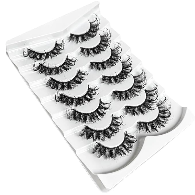Wispy Lashes Wet Look NINGLASH D Curl False Eyelashes Natural Look Cat Eye Lashes Fake Eyelash Pack 18mm Faux 3D Mink Lashes Strips 7 Pairs