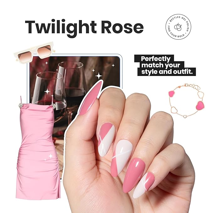 Beetles Nail Polish Set - Twilight Rose 6 Colors Quick Dry Baby Pink Burgundy Red Purple Plum High-Gloss Long-Lasting Nail Polish for DIY At-Home Manicure Fall Christmas Gift for Women