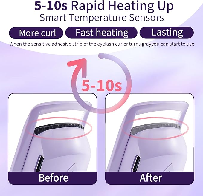 Premium Heated Eyelash Curlers Elevate Your Lash, Rapid Heat-up, USB Rechargeable Electric Eyelash Curler with Sensing Heating Silicone Pad, Heated Lash Curler with Temperature (Purple)