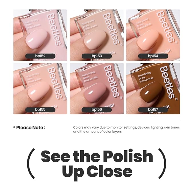 Beetles Nude Nail Polish Set Coconut Mousse 6Pcs, Pink Nail Fast Drying Long Lasting Neutral Brown Red Burgundy Dark Lacquer Glossy for Salon-Quality Results