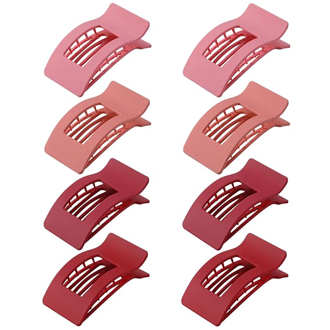 8 Pack French Flat Hair Clips for Women – Large Matte No-Slip Claw Barrettes for Thick & Thin Hair, Strong Hold Styling Accessories (Red and Pink)