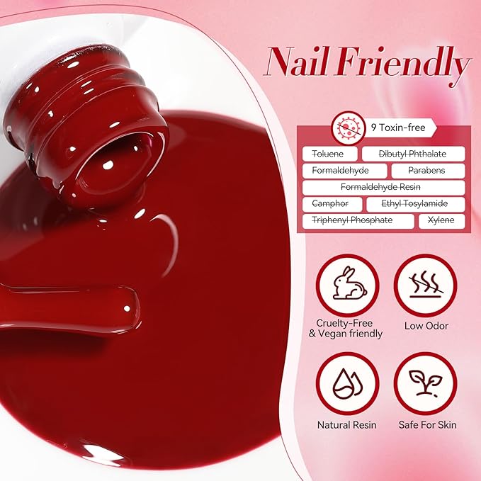 Born Pretty Red Gel Nail Polish Fall Winter 6 Colors Dark Red Burgundy Blood Cherry Wine Red Gel Nail Polish Soak Off Gel Polish Nail Art Design Manicure Salon DIY Home 7ml