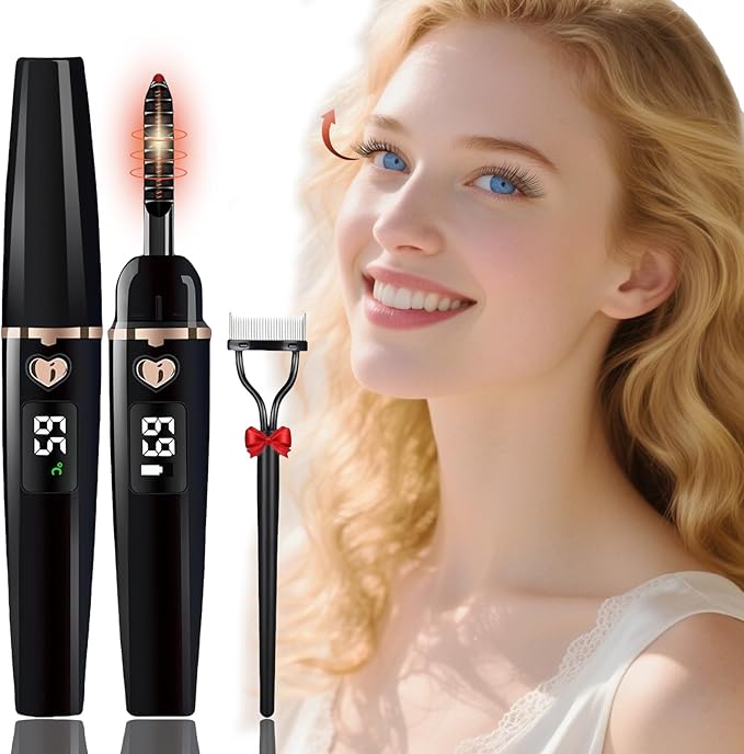 Heated Eyelash Curler - Eyelash Curlers Heated 4 Temperature Modes| Rechargeable Electric Eyelash Curler Pro| Heated Lash Curler for Women with Eyelash Comb Heat up in 8s Anti-Burn Design (Black A)