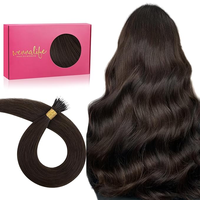 WENNALIFE Nano Bead Hair Extensions, 50g 100s 14 Inch Light Dark Brown Real Human Hair for Women Invisible Nano Ring Remy Hair Extensiones De Cabello Humano Fusion Installation