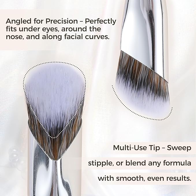 Angled Concealer Brush with Protective Cover – Professional Makeup Brush for Under Eye Concealer, Nose Contour, Blending & Foundation, Soft Synthetic Bristles for Sensitive Skin(White)