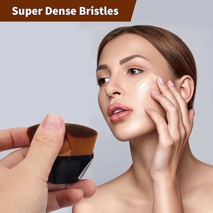 BEAHOT 4 Pack Foundation Makeup Brush - Flat Top Travel Kabuki Brushs Momma Brush for Blending Liquid, Cream or Flawless Powder Cosmetics with Protective Case, Easy to Carry