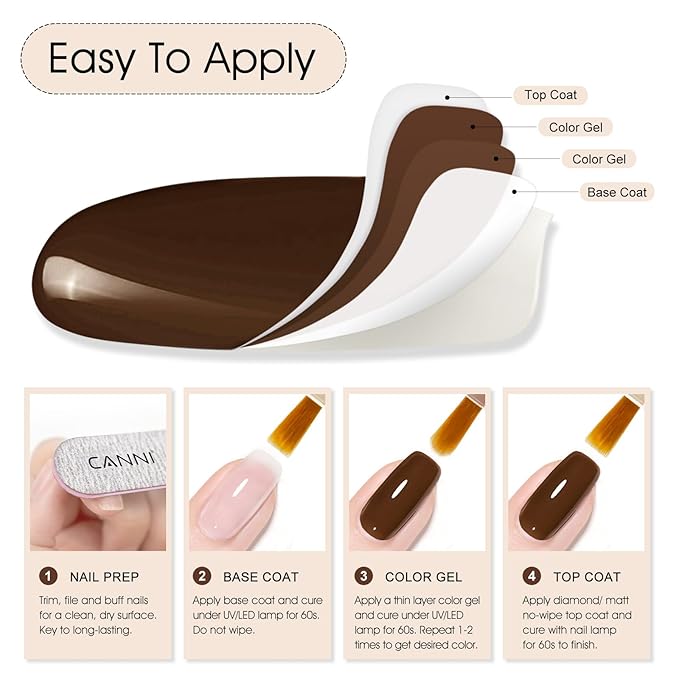 CANNI Dark Brown Gel Polish, 1Pcs Irish Coffee Brown Nail Polish Gel High Gloss Soak Off UV French Manicure Salon DIY
